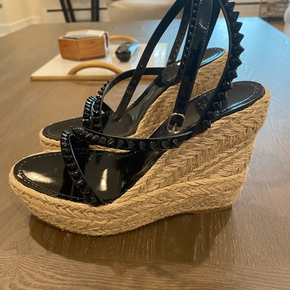 Christian Louboutin Mafaldina Spike Red Sole Wedge Espadrilles - Picture 2 of 8